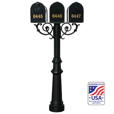 Qualarc The Hanford TRIPLE mailbox post system w/Scroll Supports HPWS3-US-800-E1